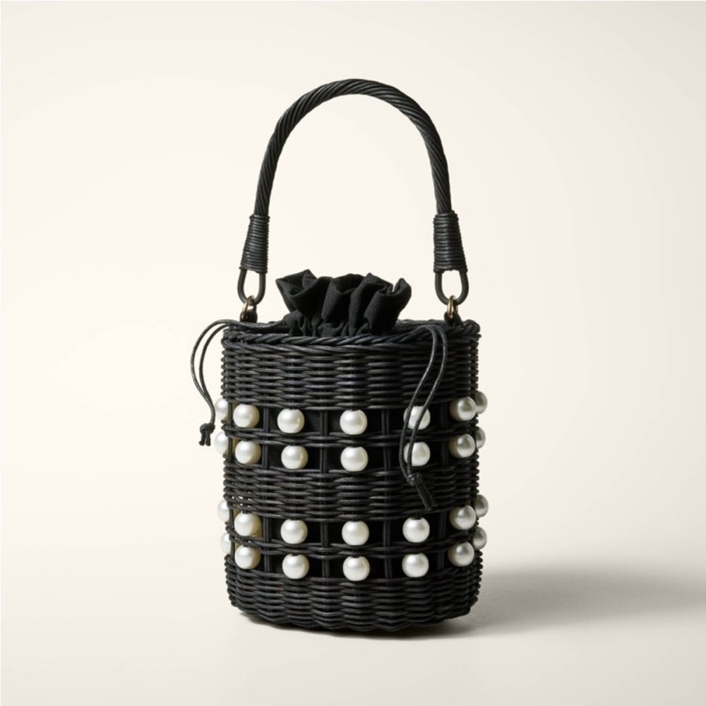 Kate Spade for Target Black Woven Handbag with Pearl Accents